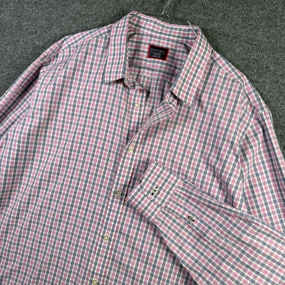 UNTUCKit Button Down Shirt Mens XXL Pink Blue Plaid Wrinkle Free Cotton